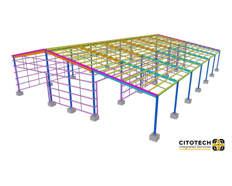Portfolio 11 Structural steel detailing 3D model compliant with Australian standards, showing commercial building framing for fabrication-ready construction across Australia.