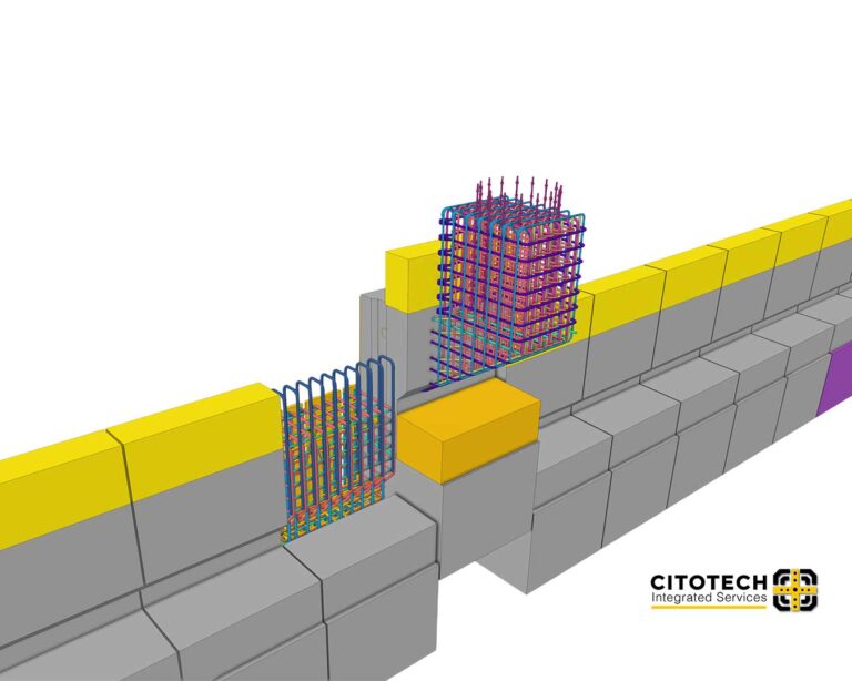 Portfolio 21 Precast concrete shop drawing 3D model showing embed layout, connection details, and coordination with surrounding structure.